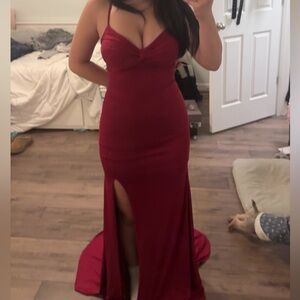 JJs house bodycon backless with slit burgundy red prom dress